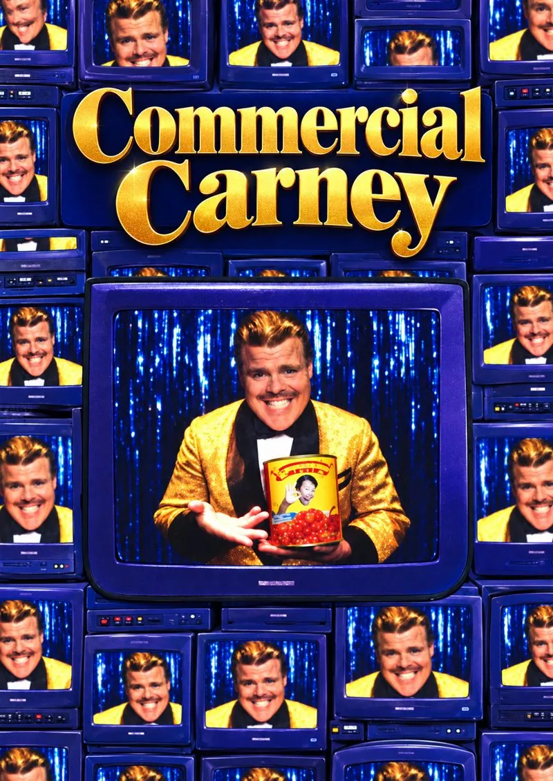 Commercial Carney cover with John Carney in a gold jacket on a collage of blue television screens